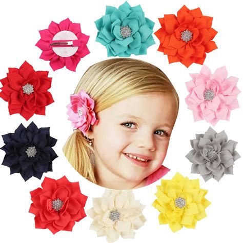 2018 Fashion Lotus Hair Clip Satin Diamonds Pins hair barrette Hair Flower Hair Accessories H027 ...