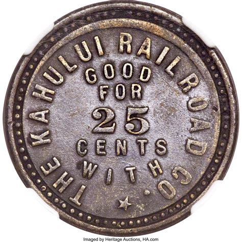 1891 TOKEN Hawaii Kahului Railroad Token, 25 Cents, XF40 NGC. M. | Lot #5682 | Heritage Auctions