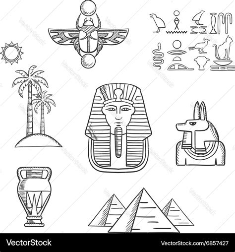 Egypt travel and ancient sketch icons Royalty Free Vector