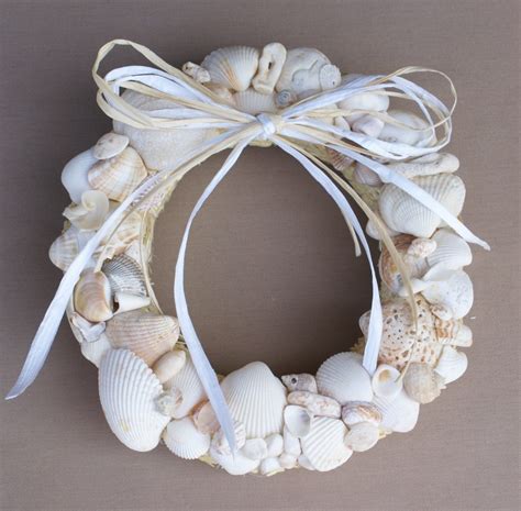 Seashell wreath 8.5 inches white sea shell wreath by JustShellin