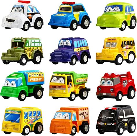 Pull Back Car, 12 Pack Assorted Mini Plastic Vehicle Set, Funcorn Toys ...