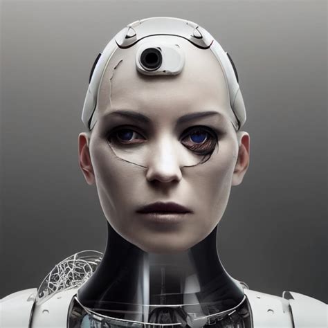photorealistic image of female android with half its | Midjourney