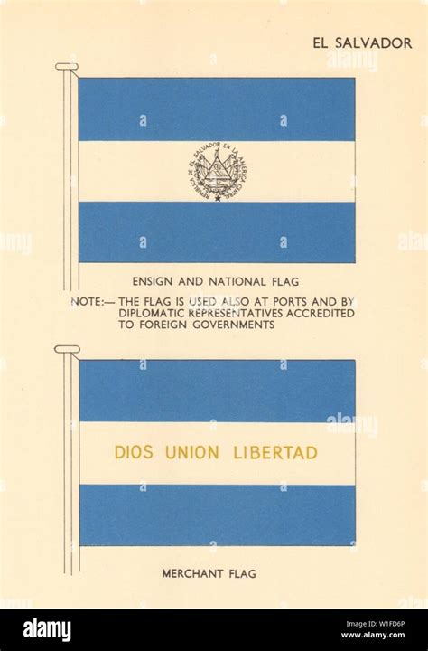 EL SALVADOR FLAGS. Ensign and National Flag, Merchant Flag 1955 old print Stock Photo - Alamy