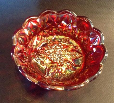 Fenton Iridescent Red Carnival Glass Bowl With Grape Cluster Inside - USA #Fenton | Carnival ...