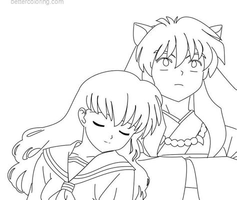 InuYasha Coloring Pages Inuyasha and Kagome Lineart by Bodici22 - Free Printable Coloring Pages