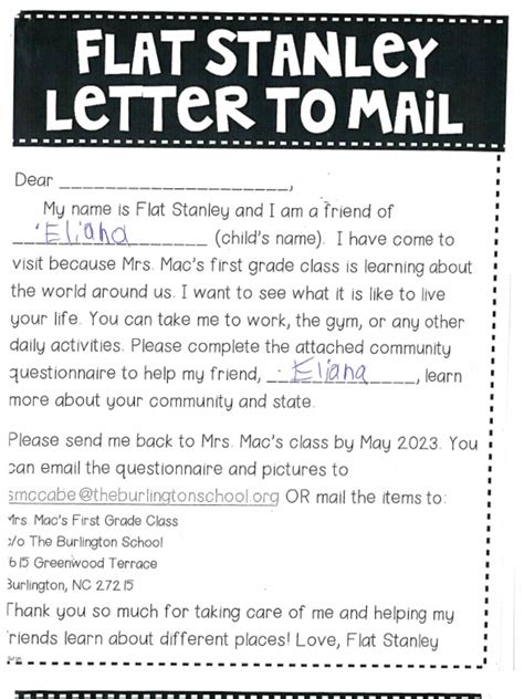 Flat Stanley Letter | PDF