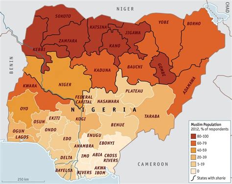 Nigeria religion map - Carte du nigéria, de la religion (Afrique de l'Ouest - Afrique)