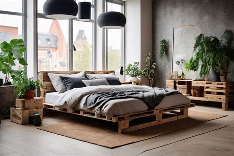 Modern Bedroom With Pallet Bed Free Stock Photo - Public Domain Pictures