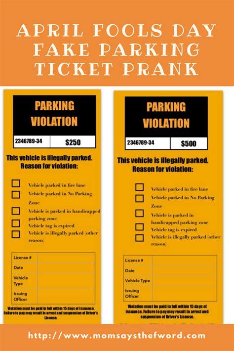 Printable Fake Parking Ticket