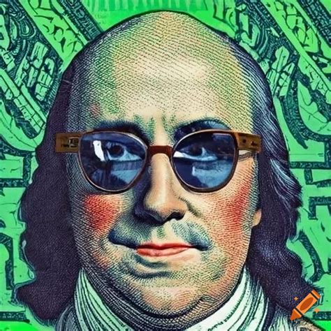 Green 100 dollar bill with benjamin franklin wearing sunglasses on Craiyon