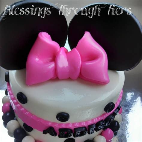 Minnie Mouse cake. Ears. Bow. Buttons. Pink. Black. White. Birthday cake. Girls Birthday ...