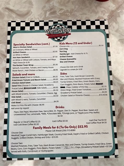 Bubby's Diner Menu (Updated November 2024)