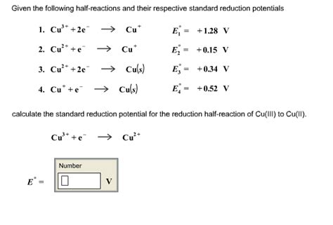 Solved Given the following half-reactions and their | Chegg.com