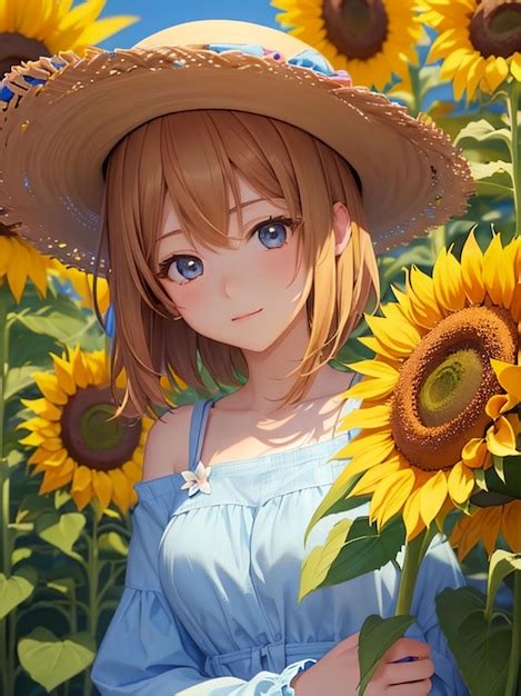 Premium Photo | Anime girl in sunflower field for mobile wallpaper