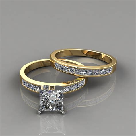 Princess Cut Engagement Ring and Wedding Band Set - Forever Moissanite