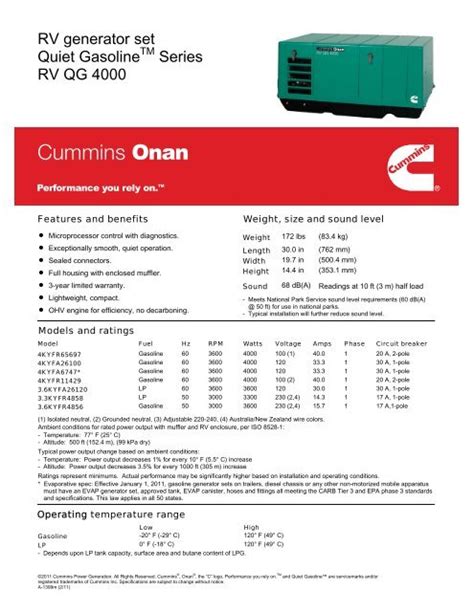 RV generator set Quiet Gasoline Series RV QG 4000 - Cummins Onan