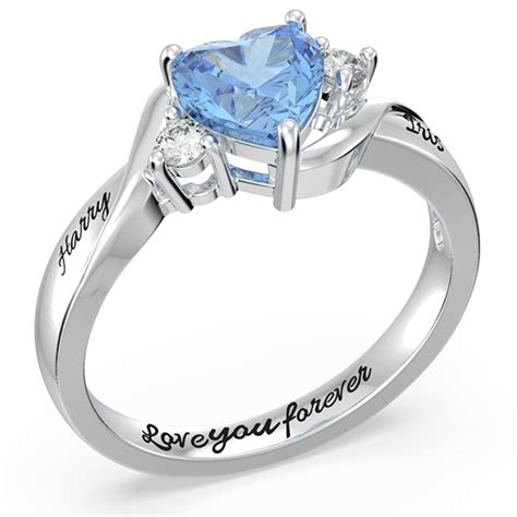 Engraved Heart Stone Promise Ring