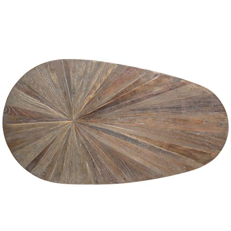 an oval wooden table top on a white background