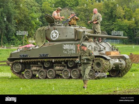 M4A3E8 Sherman tank and it's crew Stock Photo - Alamy