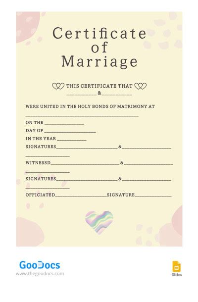 Pastel Yellow Marriage Certificate Template in Google Slides and Microsoft PowerPoint ...