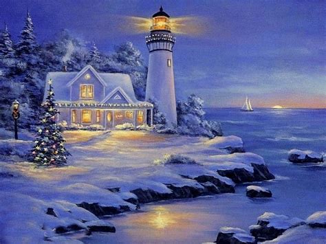 Light Snow Beach Color Lights Lighthouse Splendor Lovely Colorful Tree ...