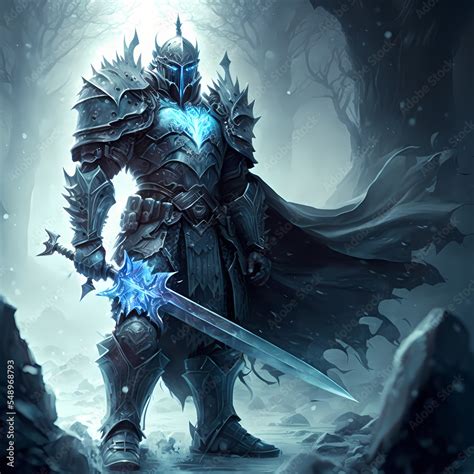 Ilustracja Stock: fantasy concept art of an ice Knight holding a Sword ...