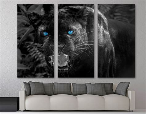 Black Panther Canvas Print wall art blue eyes. Animal art | Etsy