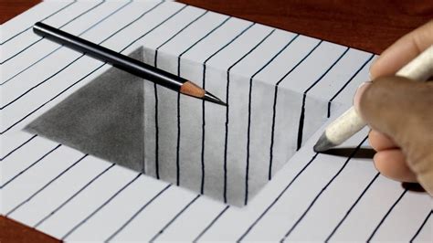 How to Draw Square Hole on Line Paper - Easy 3D Art for Kids - YouTube