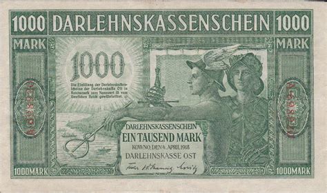 German ostmark 1000 Mark banknote Darlehnskasse Ost, Kowno 1918|World ...