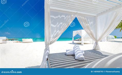 White Beach Canopies. Luxury Beach Tents at a Resort. Wonderful View of Beach Scenery, Luxury ...