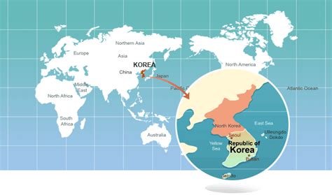 World Map: In the picture: it shows where South and North Korea is, in the world map. North ...