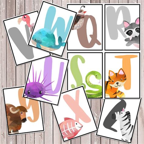 Alphabet Flash Cards ABC Animals Printable Wall Art Homeschool ...