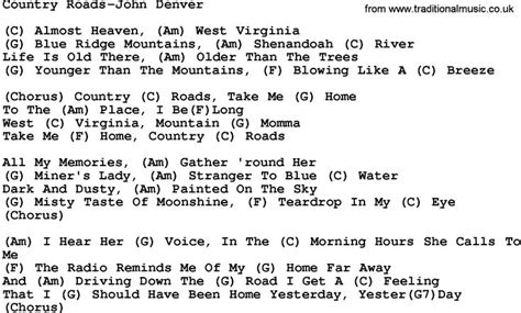 Words to Take Me Home Country Roads | Country roads, John denver country roads, Lyrics and chords