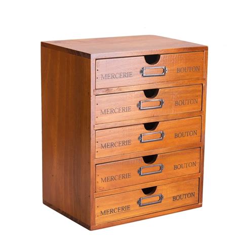 Buy 5-Drawer Desk Organizer - Vintage Wooden Storage Box w/ 5 Wide ...