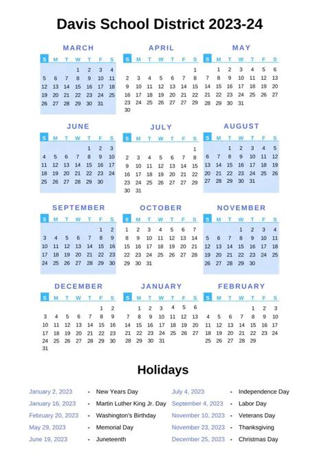 Davis School District Calendar with Holidays 2022-2023