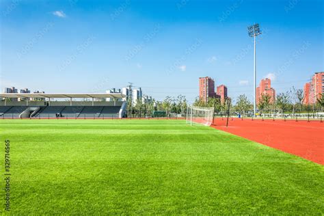 Panoramic view of soccer field stadium and stadium seats Stock Photo ...