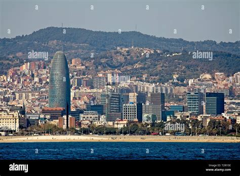 Barcelona skyline from the sea Stock Photo - Alamy