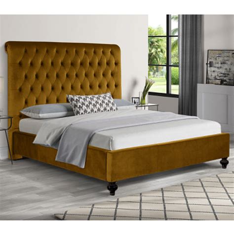 Fallston Plush Velvet Single Bed In Mustard | Furniture in Fashion