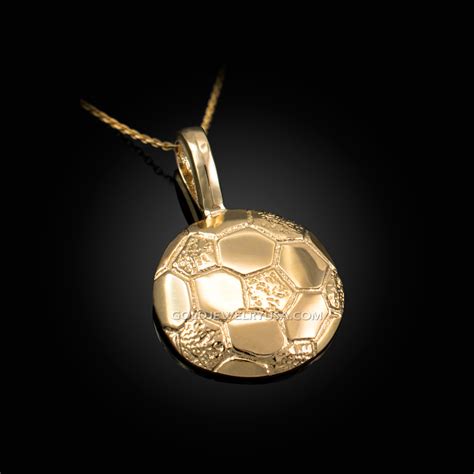 Solid Yellow Gold Soccer Ball Sports Pendant Necklace