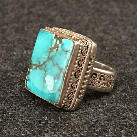 Himalayan Rectangular Turquoise Ring | Jewelry | Mahakala Fine Arts