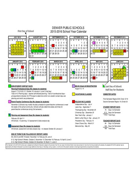 Denver Public Schools 2015-2016 School Year Calendar - Edit, Fill, Sign Online | Handypdf