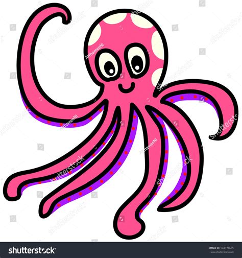 Funny Octopus Cartoon Hand-Drawn Illustration - 124374655 : Shutterstock