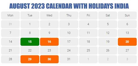 Holidays in August 2023 | August 2023 calendar with Holidays India ...