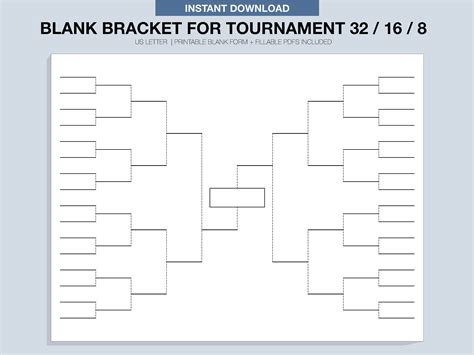 Blank Tournament Bracket, Printable, Fillable PDF, Single Elimination ...