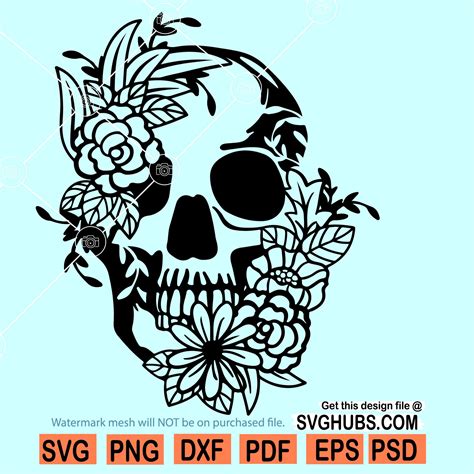 Floral skull svg, Floral sugar skull svg, skull SVG