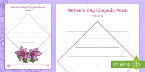 Cinquain Poem Template Printable - Printable Word Searches