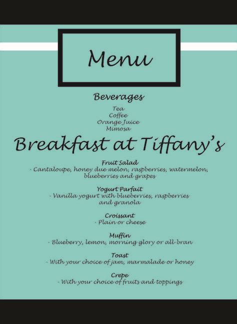 breakfast at tiffany's menu | Breakfast at Tiffany's" Event Menu created on Adobe Ill ...