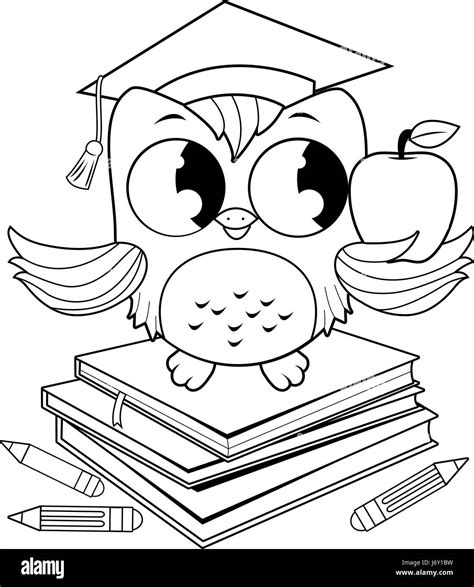 Owl on books with graduation hat coloring book page Stock Vector Image ...