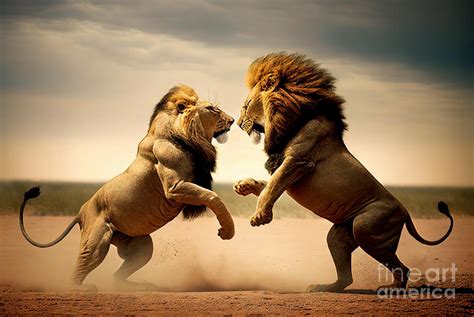 Two lions fight on safari in Africa Photograph by Michal Bednarek - Fine Art America