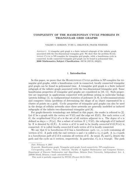 (PDF) Complexity of the hamiltonian cycle problem in triangular grid graphs